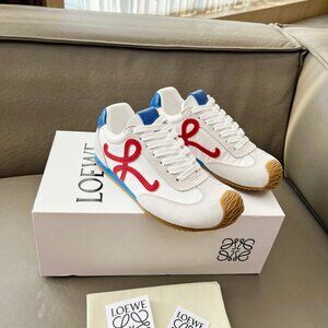 Loewe white suede and red logo sneakers
